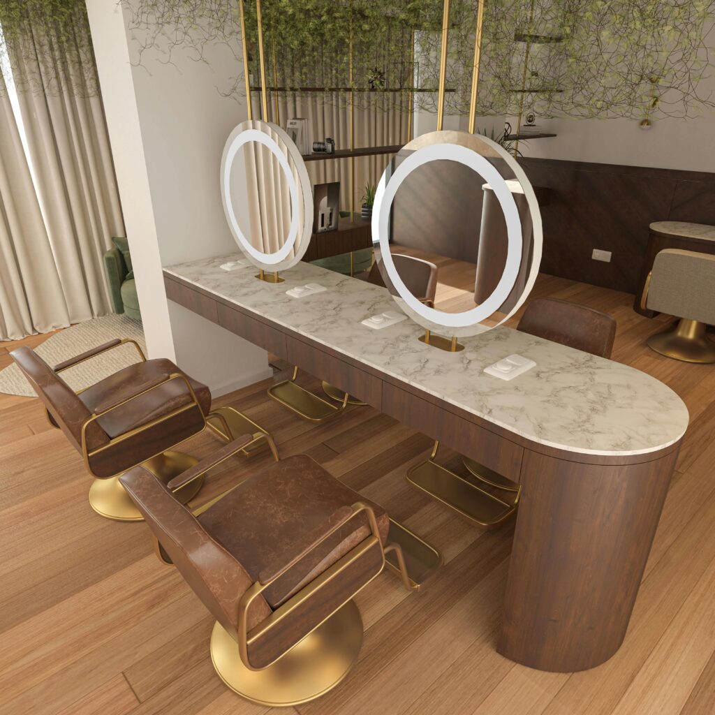 Elegant salon interior with contemporary design in London, UK.