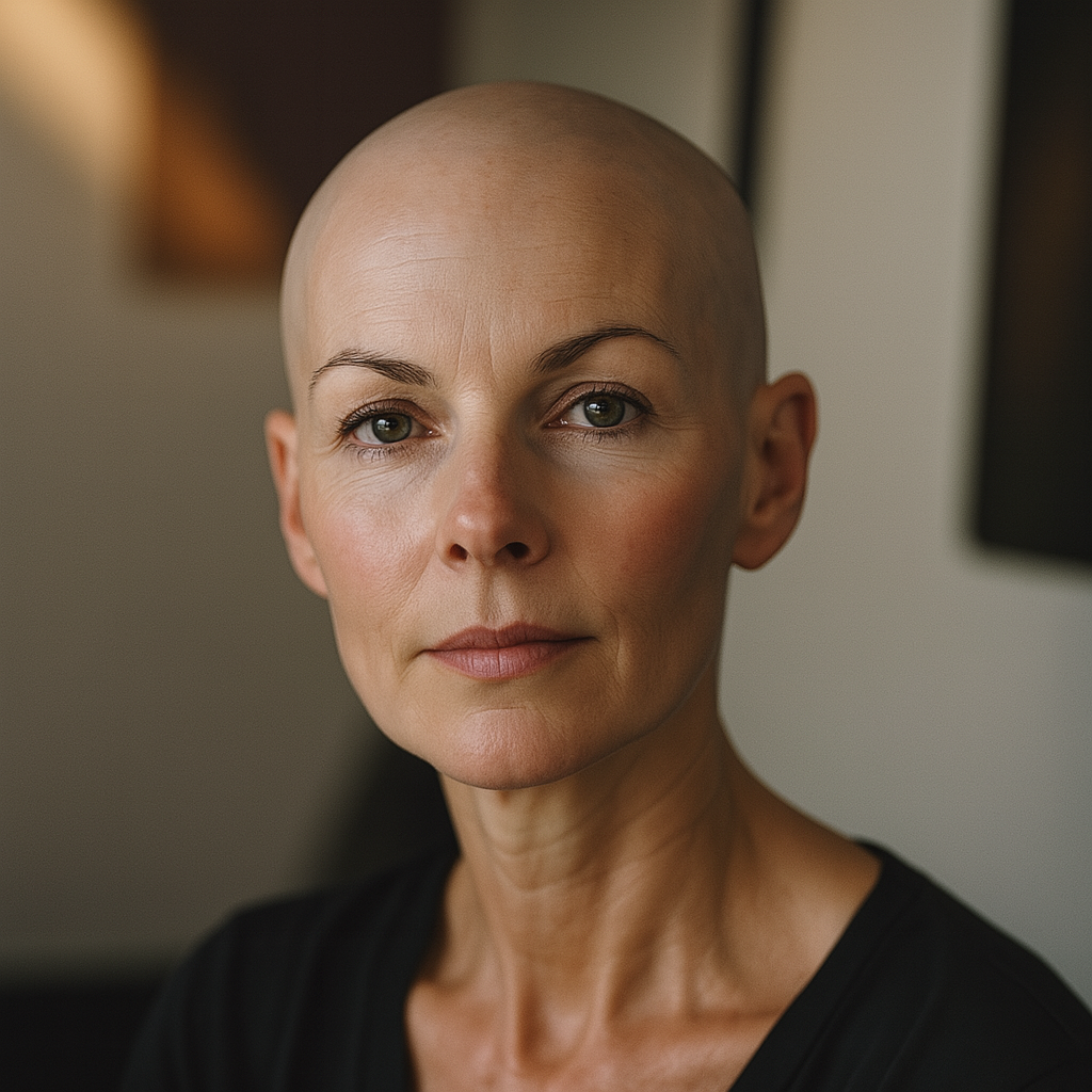 Vrouwelijke klant van Just Hair met alopecia voordat ze een haarwerk van