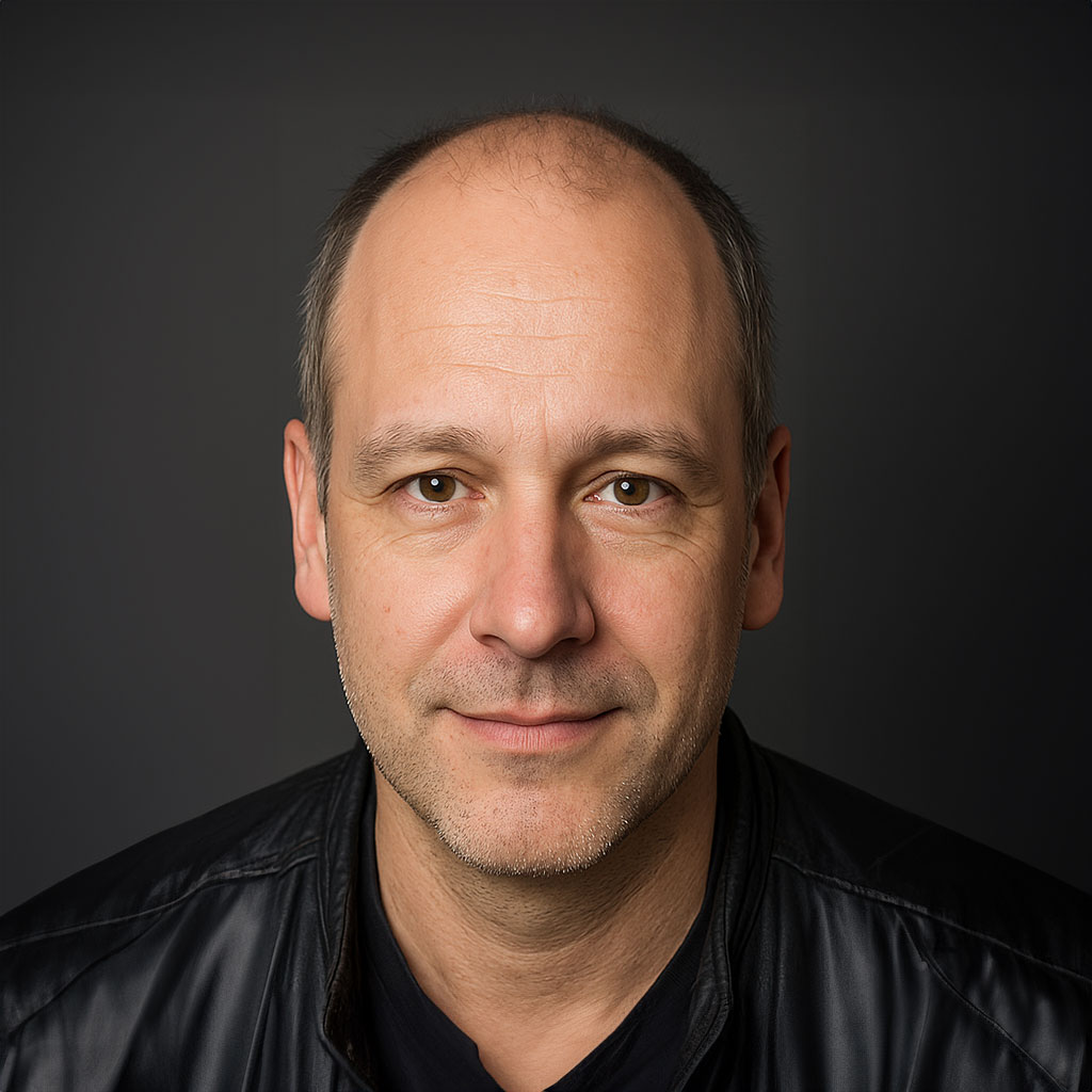 Man voordat hij een topper van echt haar van Just Hair aangemeten heeft gekregen.